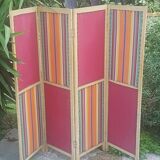 Old screen 4 sheets wood and fabric