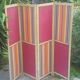 Paravent ancien 4 feuilles bois et tissu