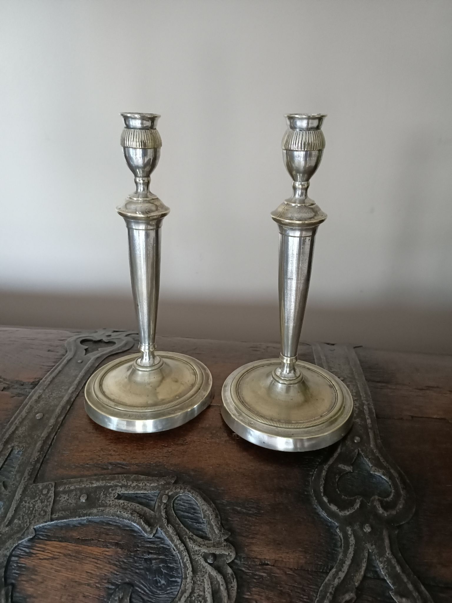 Pair of large silver bronze candle holders from the Directoire period