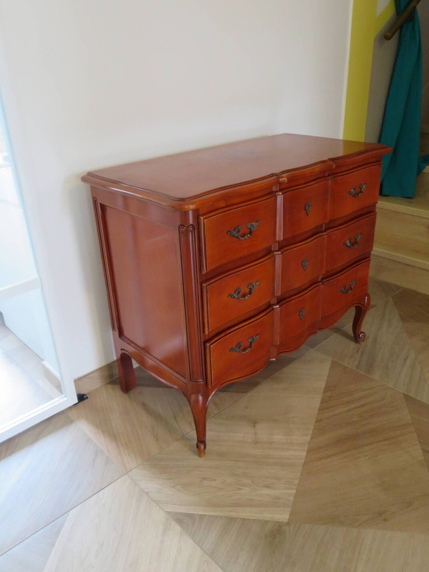 3-drawer chest of drawers in Louis XV style cherry wood, 1980s