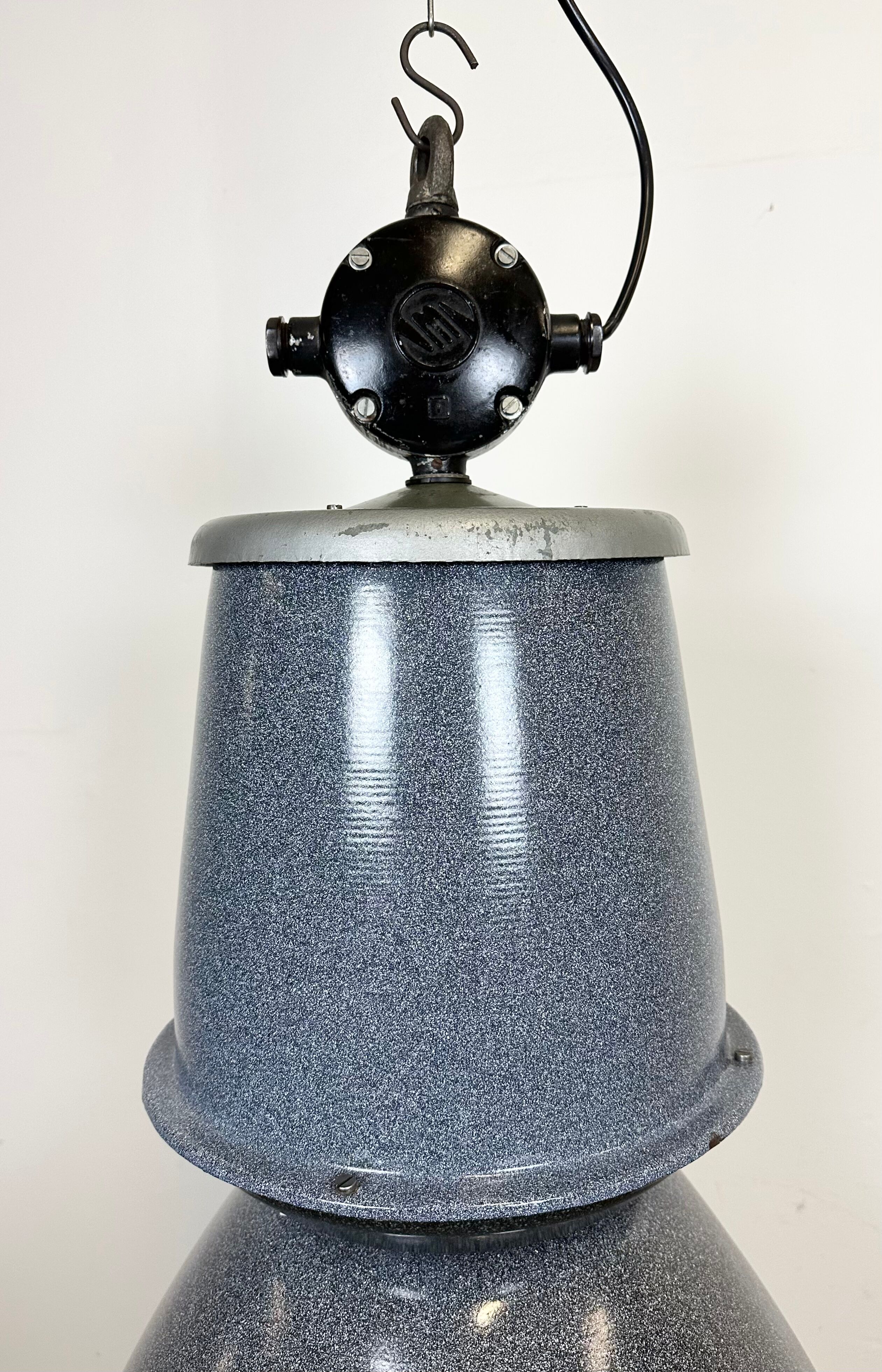 Grey enamel industrial factory lamp from Elektrosvit, 1960s