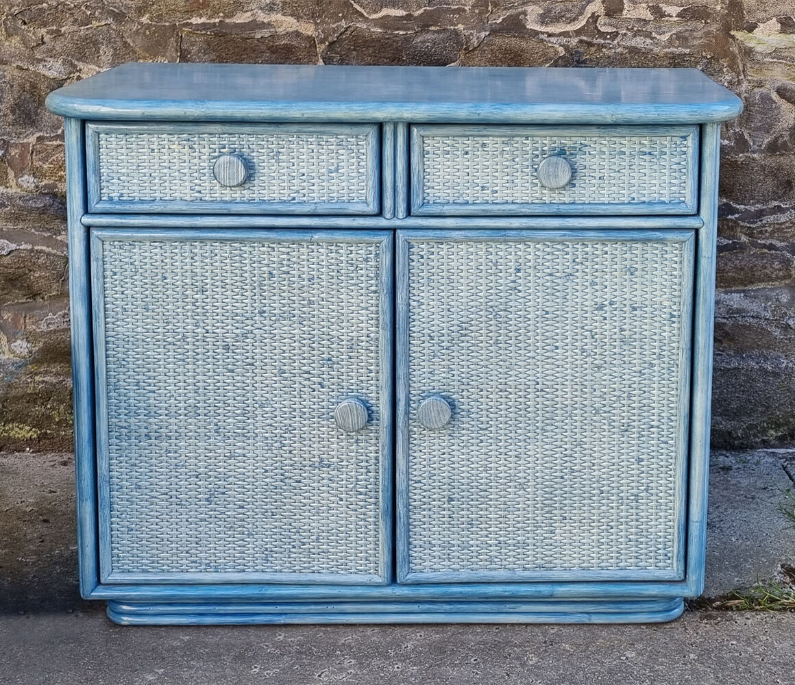 Commode Maugrion, bois et rotin, pour Roche Bobois, années 80