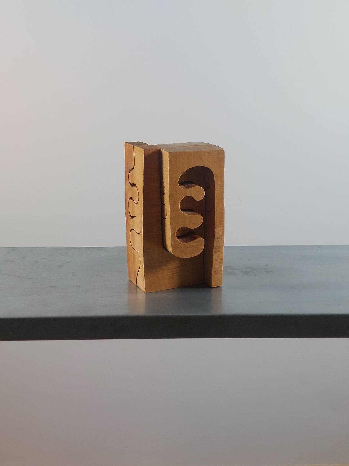 Vintage postmodern wooden puzzle sculpture by Gunnar Kanevad