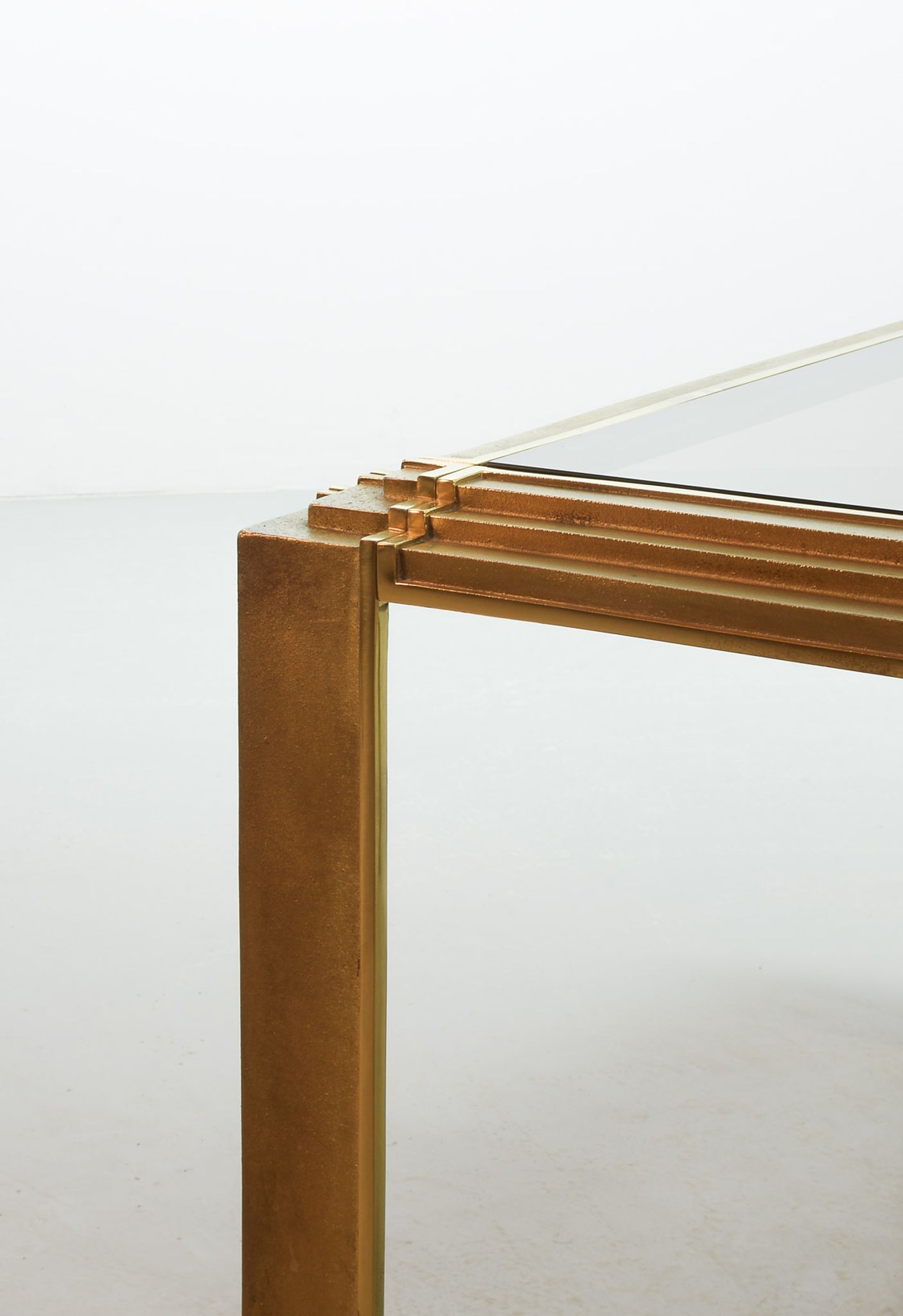 Solid Brass Square Coffee Table after Peter Ghyczy with Smokey Glass Top 70