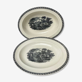 Lot de 2 plats ovales en porcelaine Wedgwood modèle "Lugano" anciens