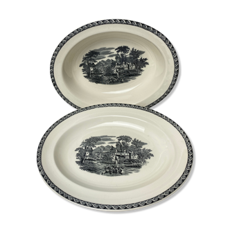 Lot de 2 plats ovales en porcelaine Wedgwood modèle "Lugano" anciens