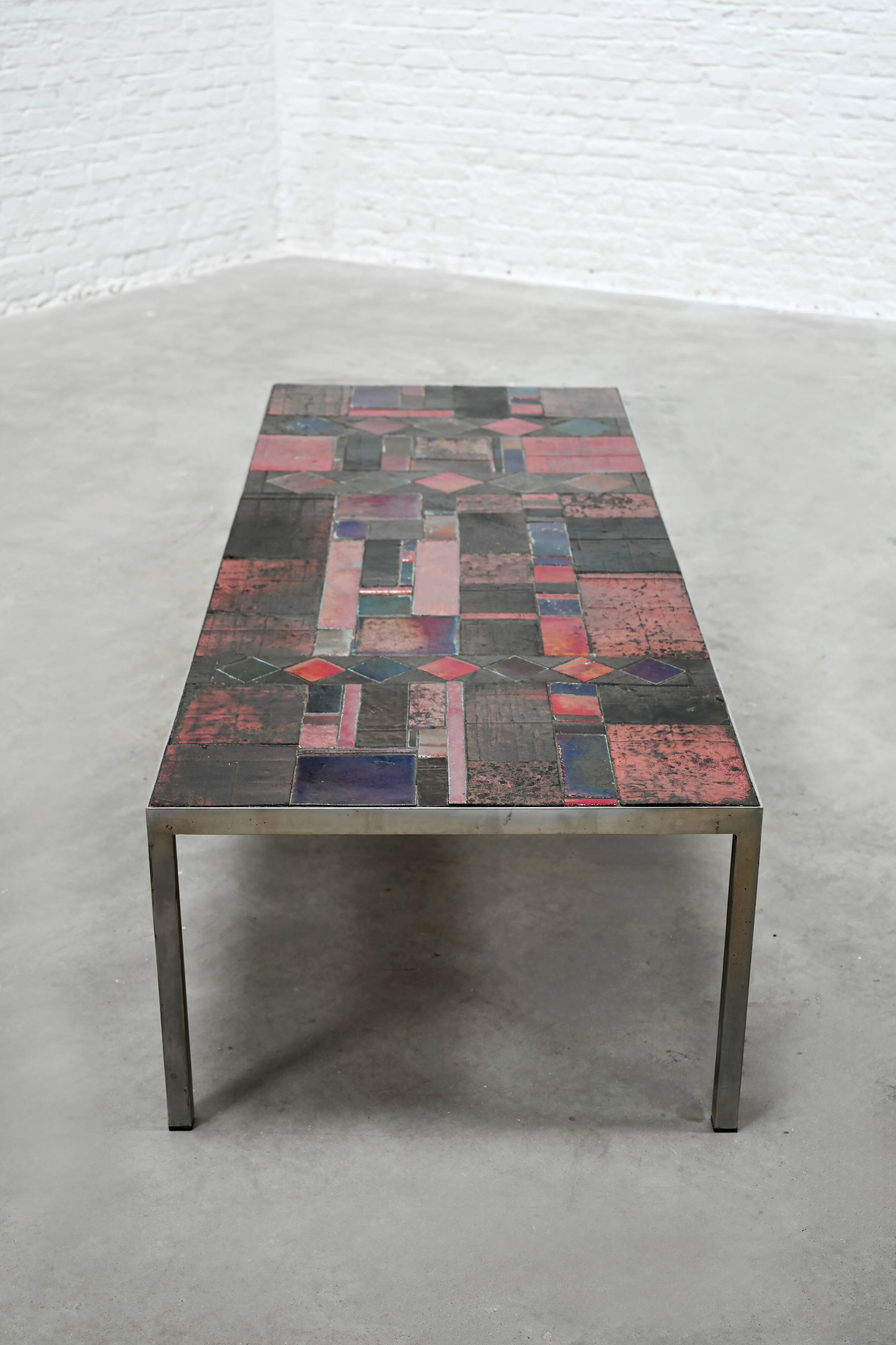 Large Ceramic-Tile Coffee Table by Pia Manu, Handcrafted, Belgium 1960's