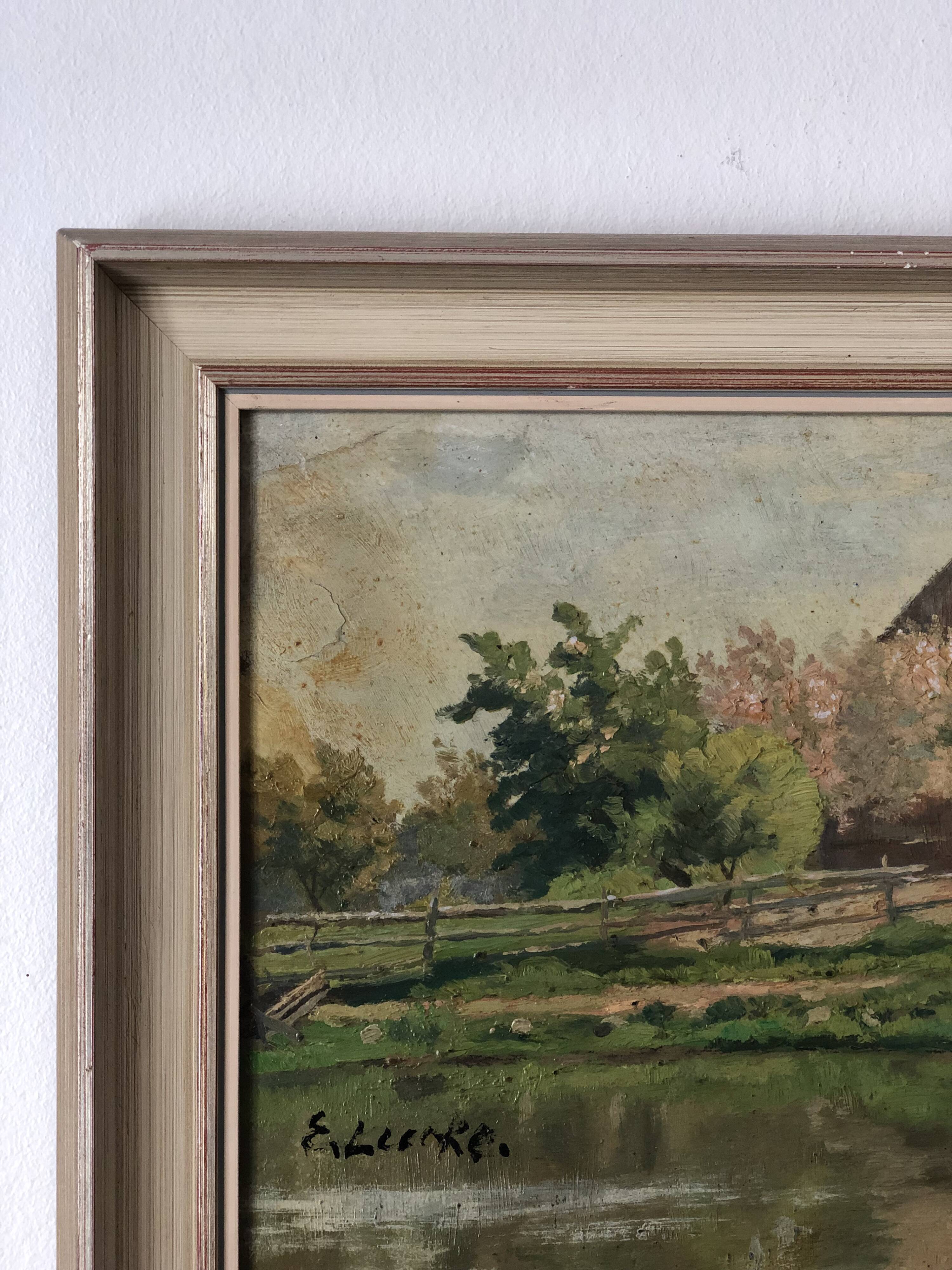 Vintage Original Landscape Oil Painting: Countryside Cottage Art