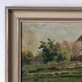 Vintage Original Landscape Oil Painting: Countryside Cottage Art