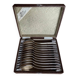 Box of 12 small silver metal spoons Art Deco style