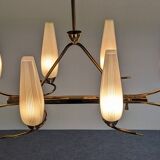 Eight-light chandelier in glass and brass, France circa 1960.