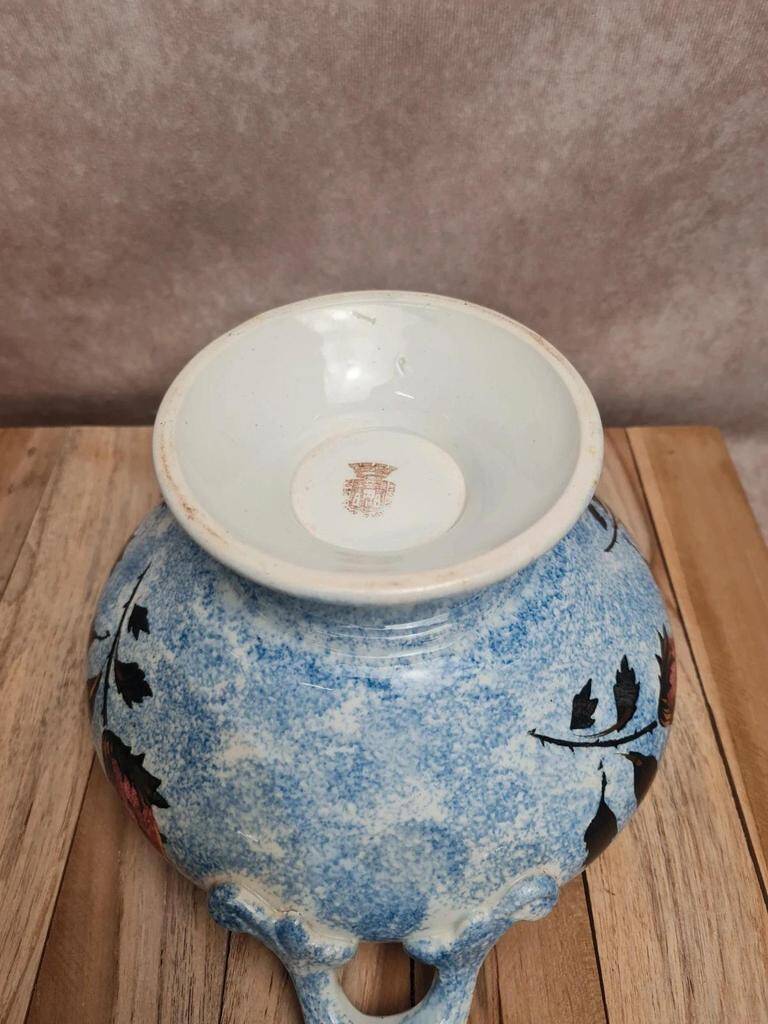 Antique Gien soup tureen with blue thistle decoration, ironstone.