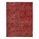 Hand-knotted persian overdyed 1970s 290 cm x 377 cm red wool carpet