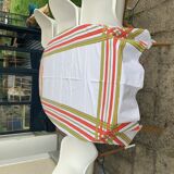 Large rectangular tablecloth with stripes on a vintage white background