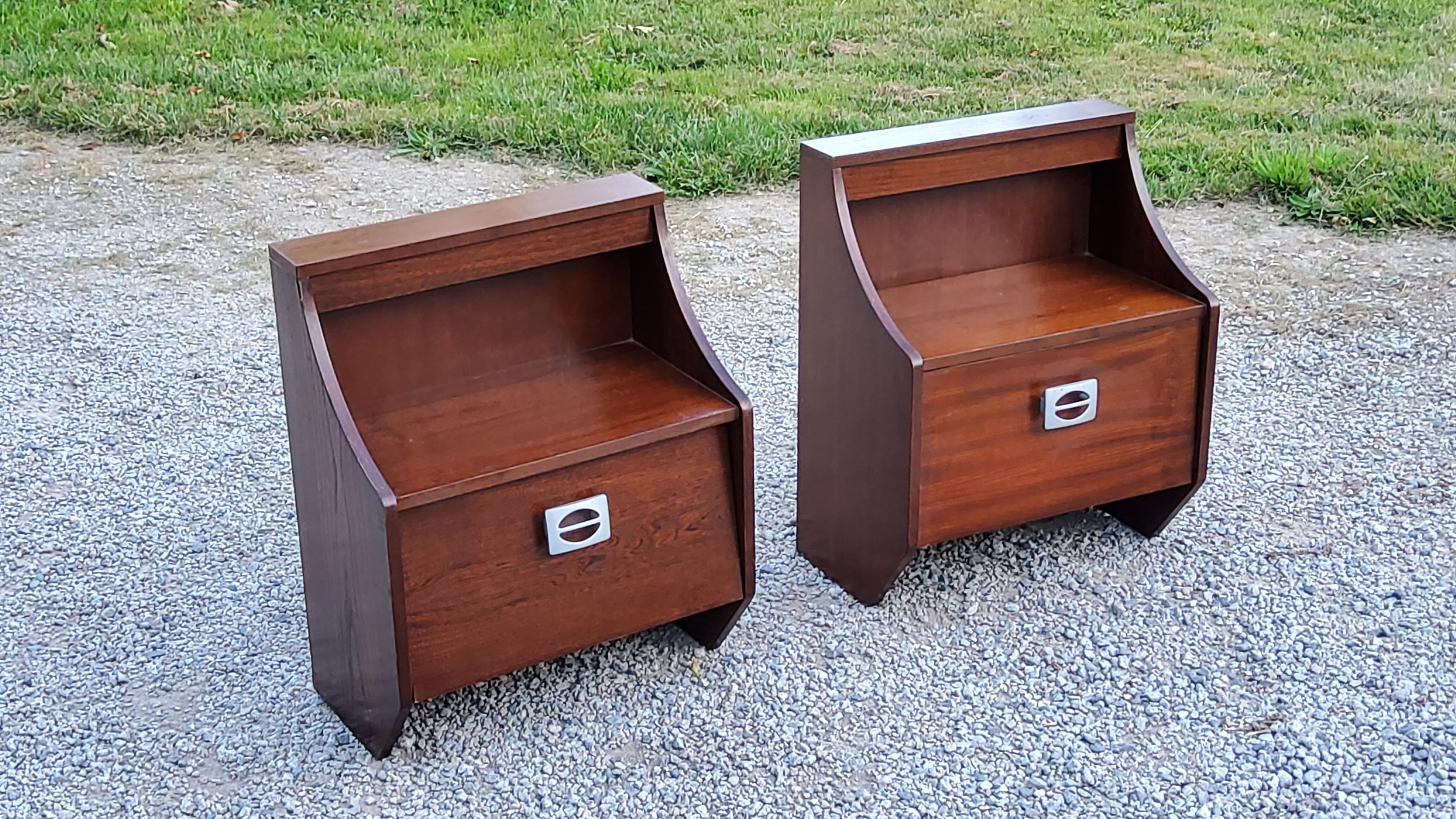 Pair of bedside tables from the 70s in rosewood stained oak veneer