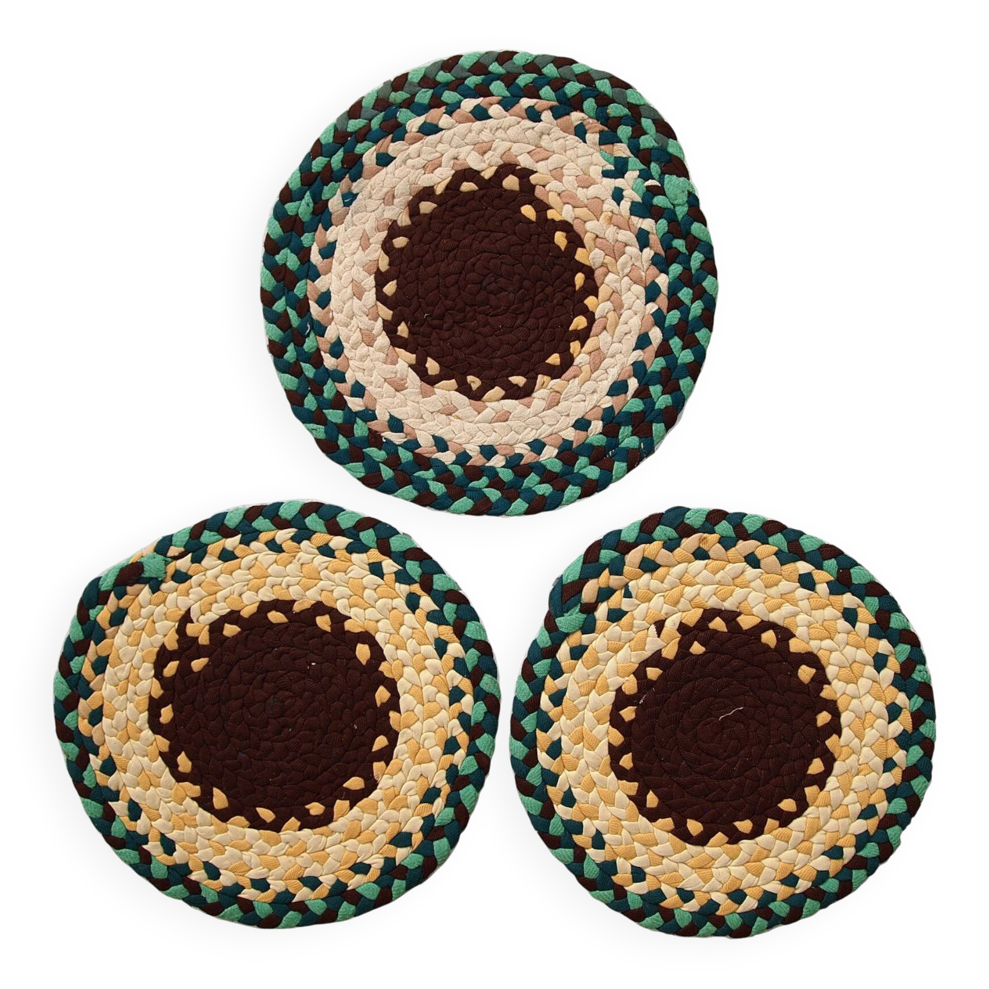 Coussins de chaise tressés américains antiques faits main 38cm (1940s)