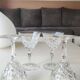 Lot 4 x White wine glasses with flared necks. Crisscross/water drop patterns..