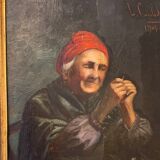 Old painting, the seamstress, signed L Cambedouzou and dated 1904