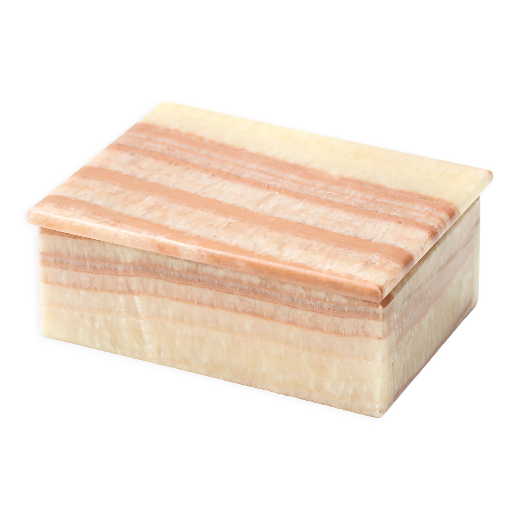 Boîte à bijoux en pierre rose et beige années 70