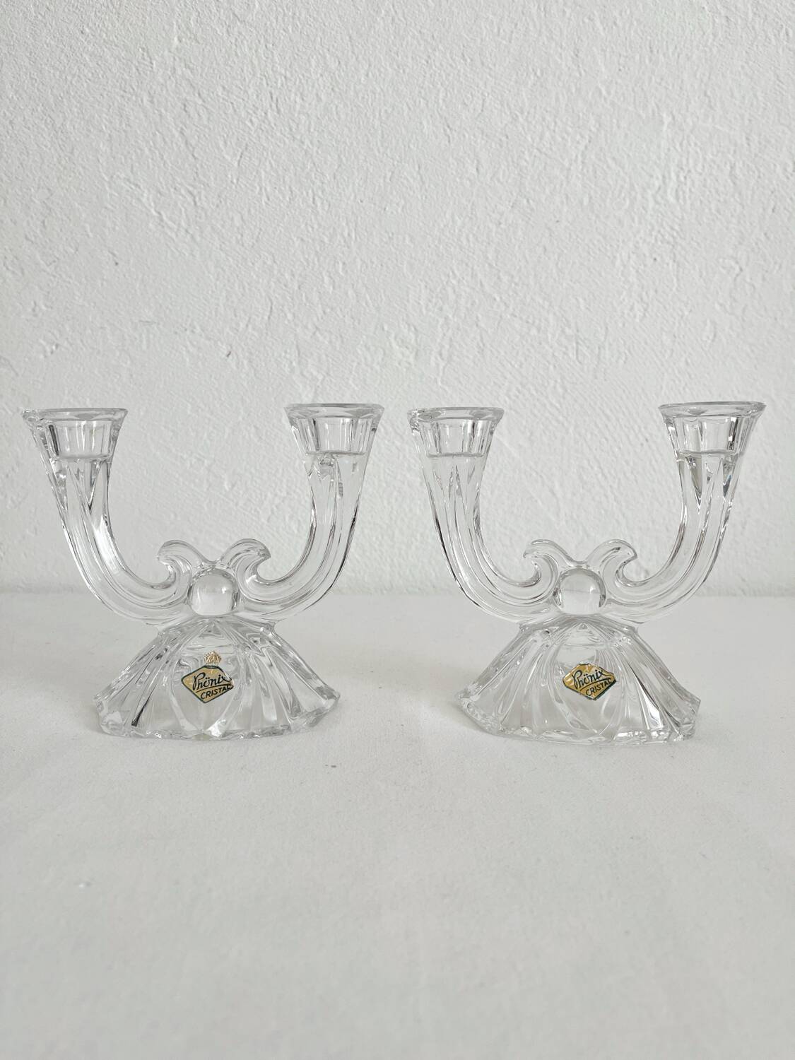 2 vintage Phonix crystal 2-arm candlestick candle holders