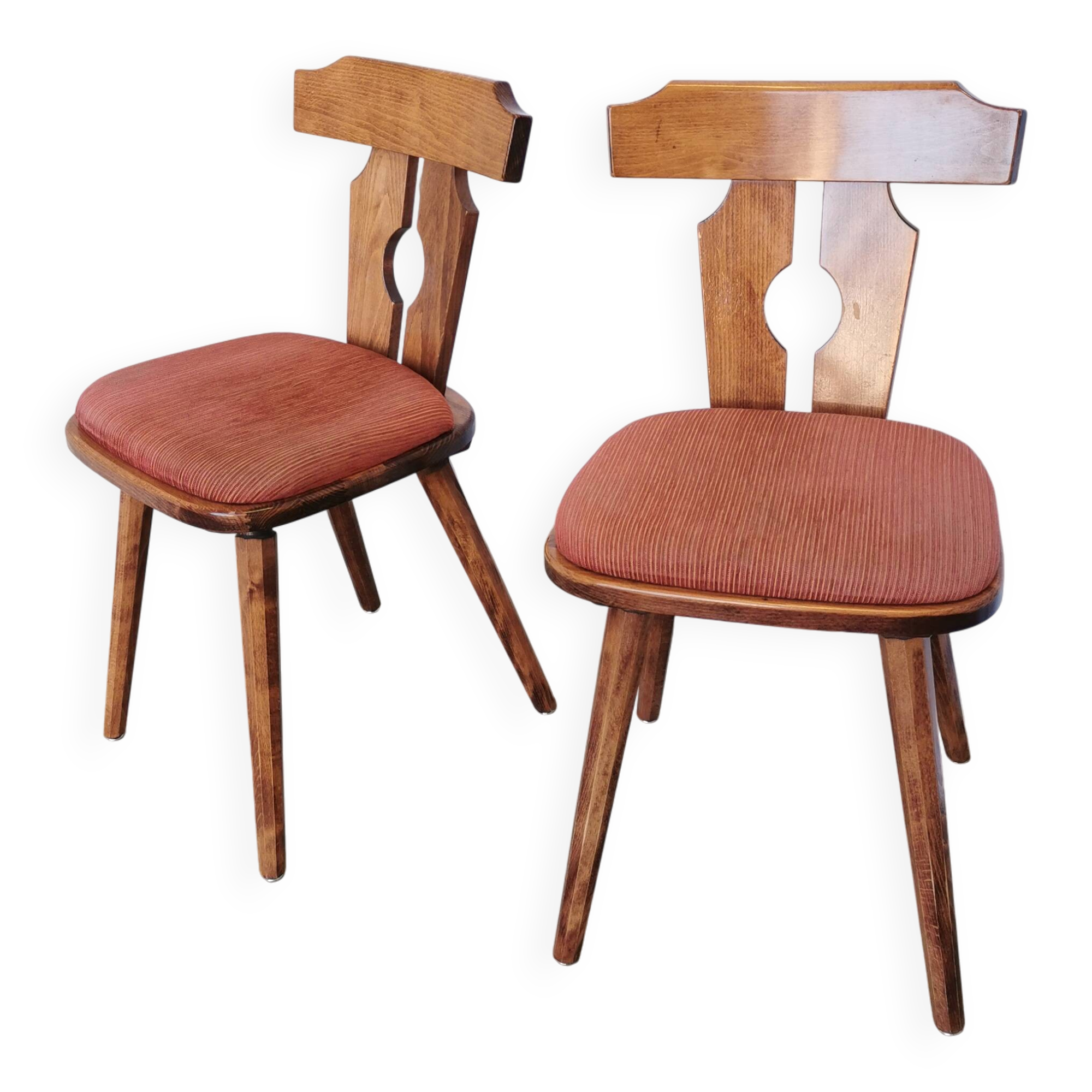 Ensemble de 2 chaises de salle à manger vintage tyroliennes en bois, style ferme autrichienne alpine