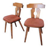 Ensemble de 2 chaises de salle à manger vintage tyroliennes en bois, style ferme autrichienne alpine