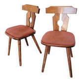 Ensemble de 2 chaises de salle à manger vintage tyroliennes en bois, style ferme autrichienne alpine