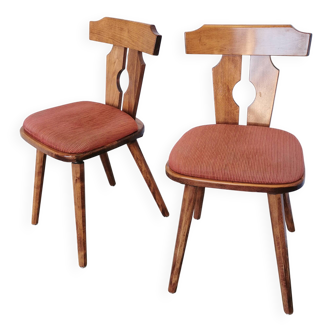 Ensemble de 2 chaises de salle à manger vintage tyroliennes en bois, style ferme autrichienne alpine