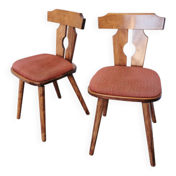 Set of 2 Vintage Tyrolean Wooden Dining Chairs, Austrian Farmhouse Alpine
