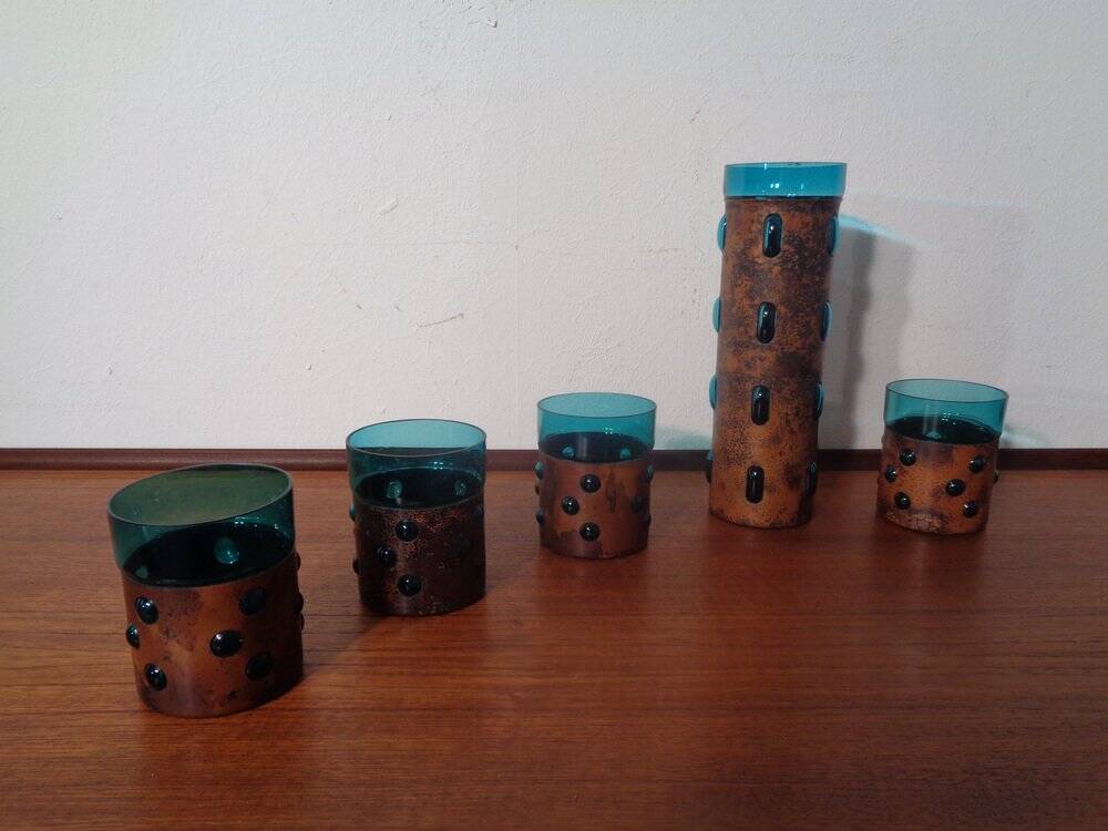 Copper and Glass Set by Nanny Still for Raak Amsterdam, 1970s, Set of 5