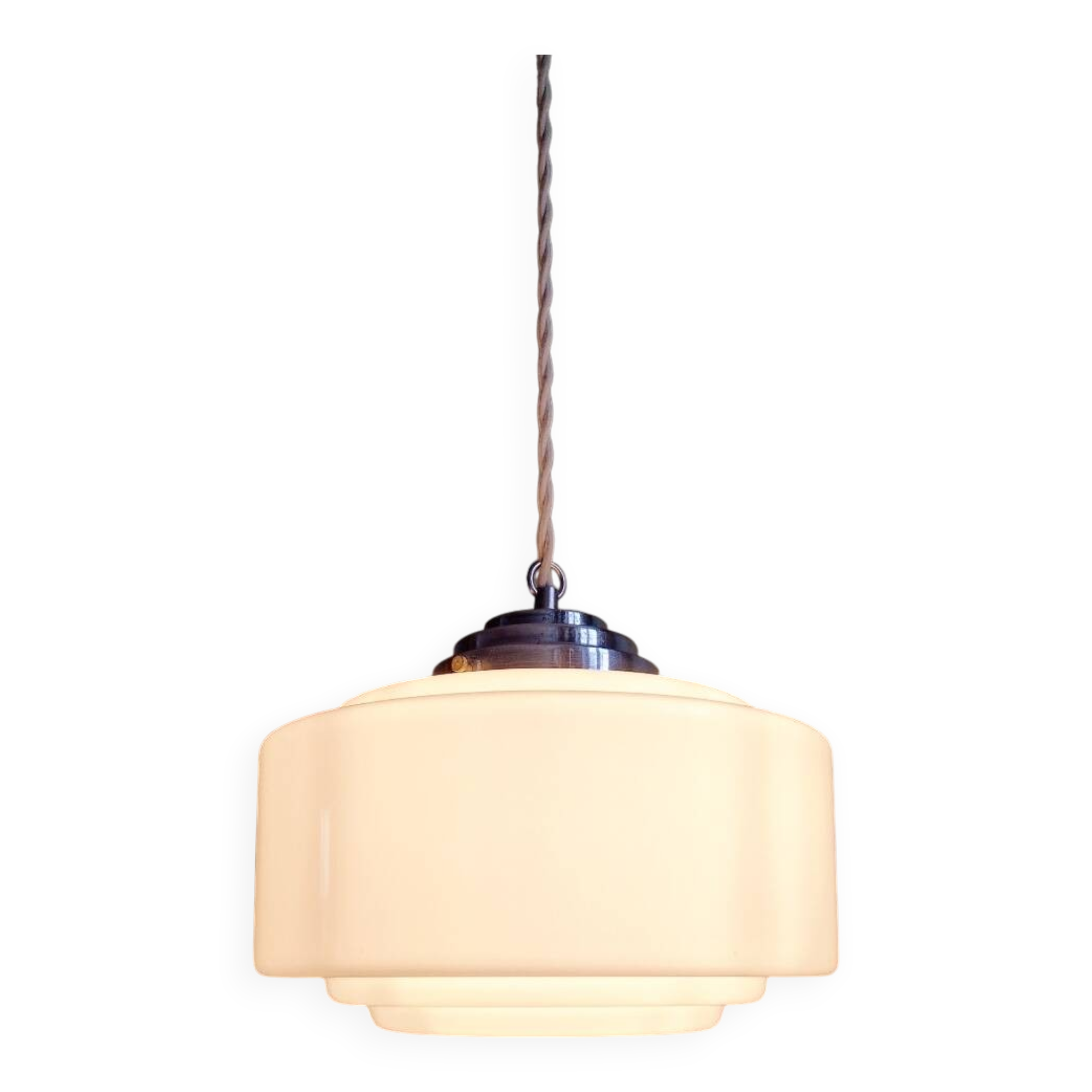 Art Deco pendant light in white opaline, 1920s-30s