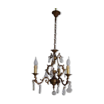 French antique quality bronze 3 light crystal cage chandelier 4040