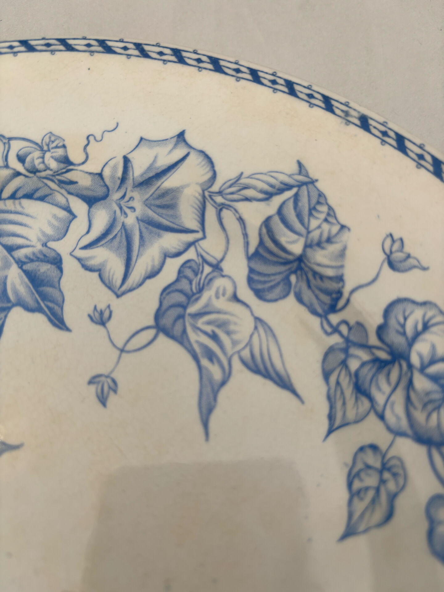 Old flat plate, light blue ironstone, HB Choisy-le-Roi model.