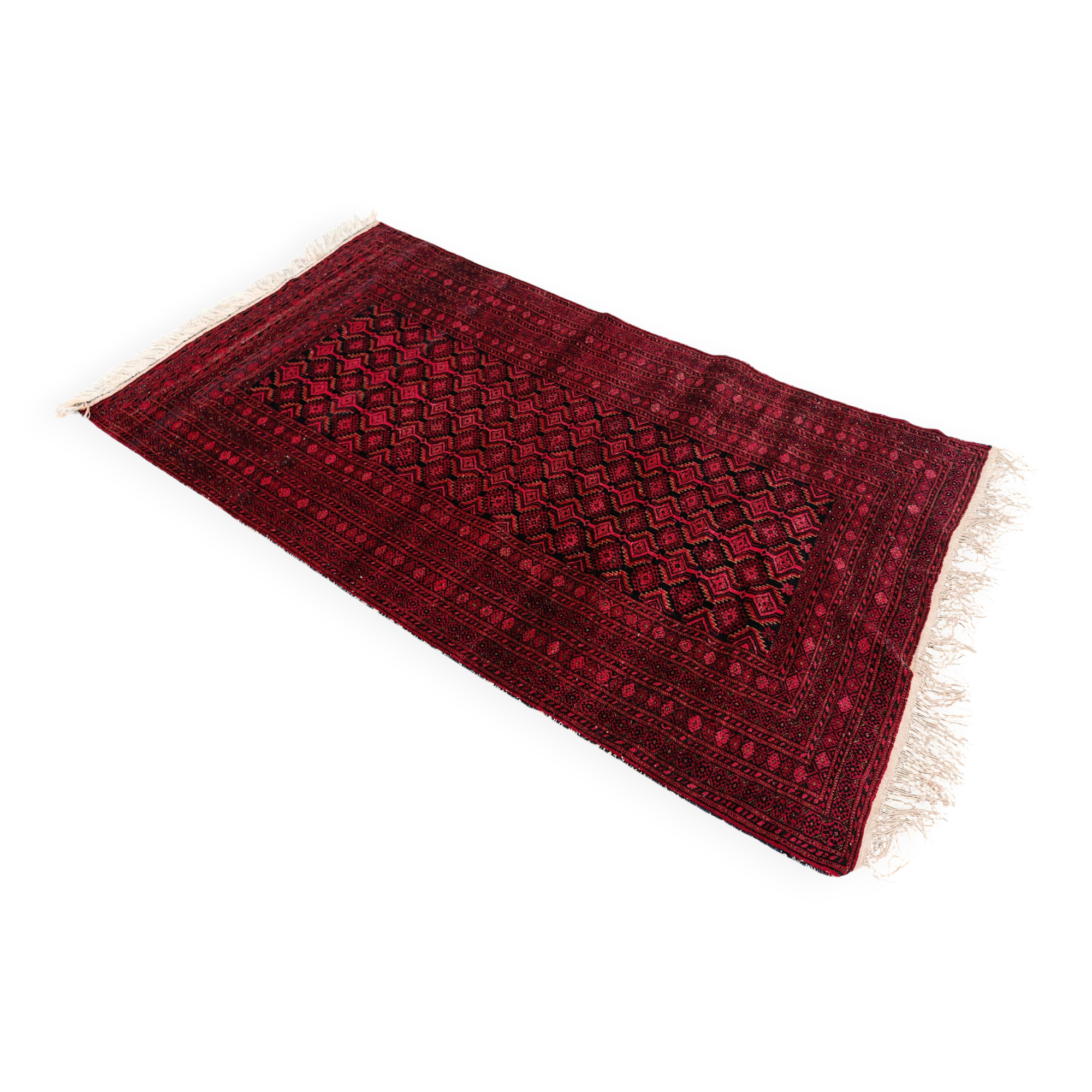 Vintage Baluch carpet handmade from natural wool, Afghanistan 1960.