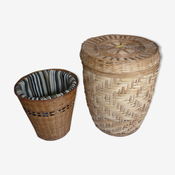 Basket with lid and wicker rattan wastepaper basket
