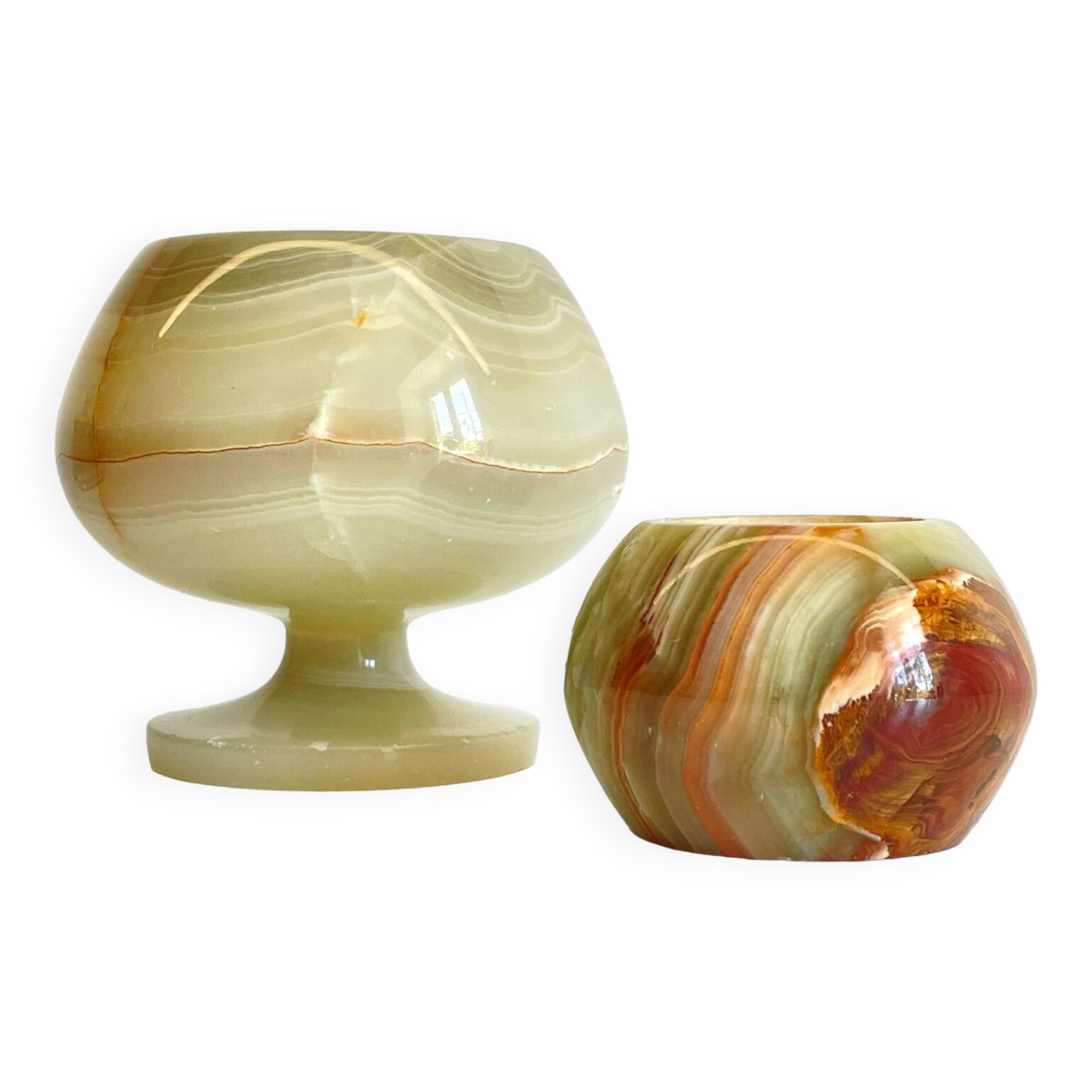 2 70s design onyx candle holders
