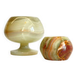 2 70s design onyx candle holders