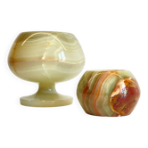 2 70s design onyx candle holders