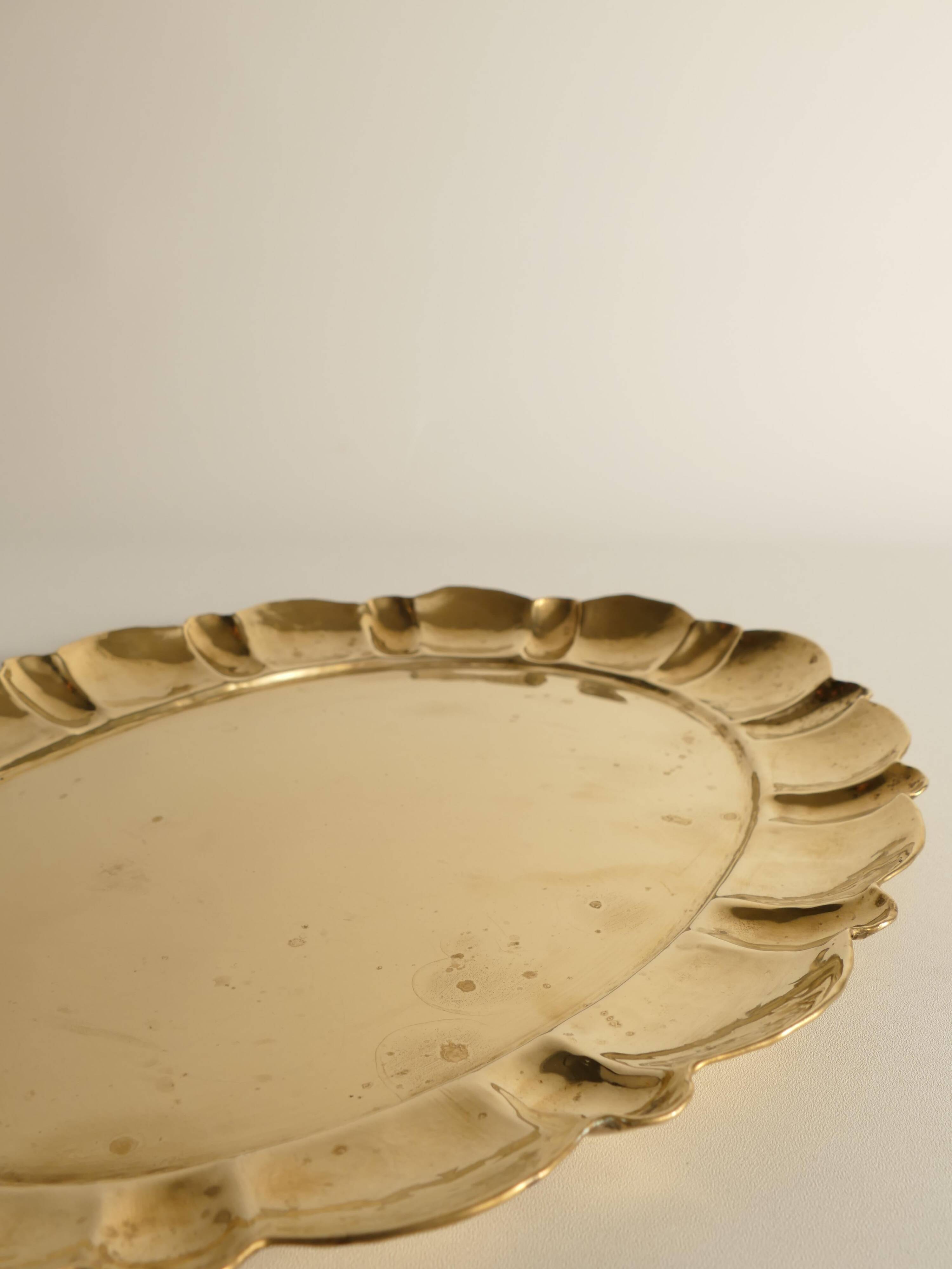 Hollywood Regency Large Oval Brass Tray by Firma Lars Holmström, Sweden 1940's