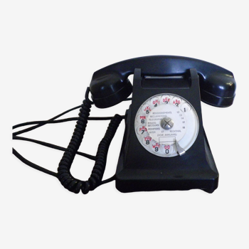 Téléphone à cadran en bakélite noire avec écouteur