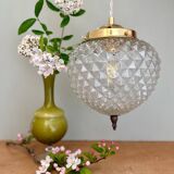 Vintage diamond-point glass globe pendant light