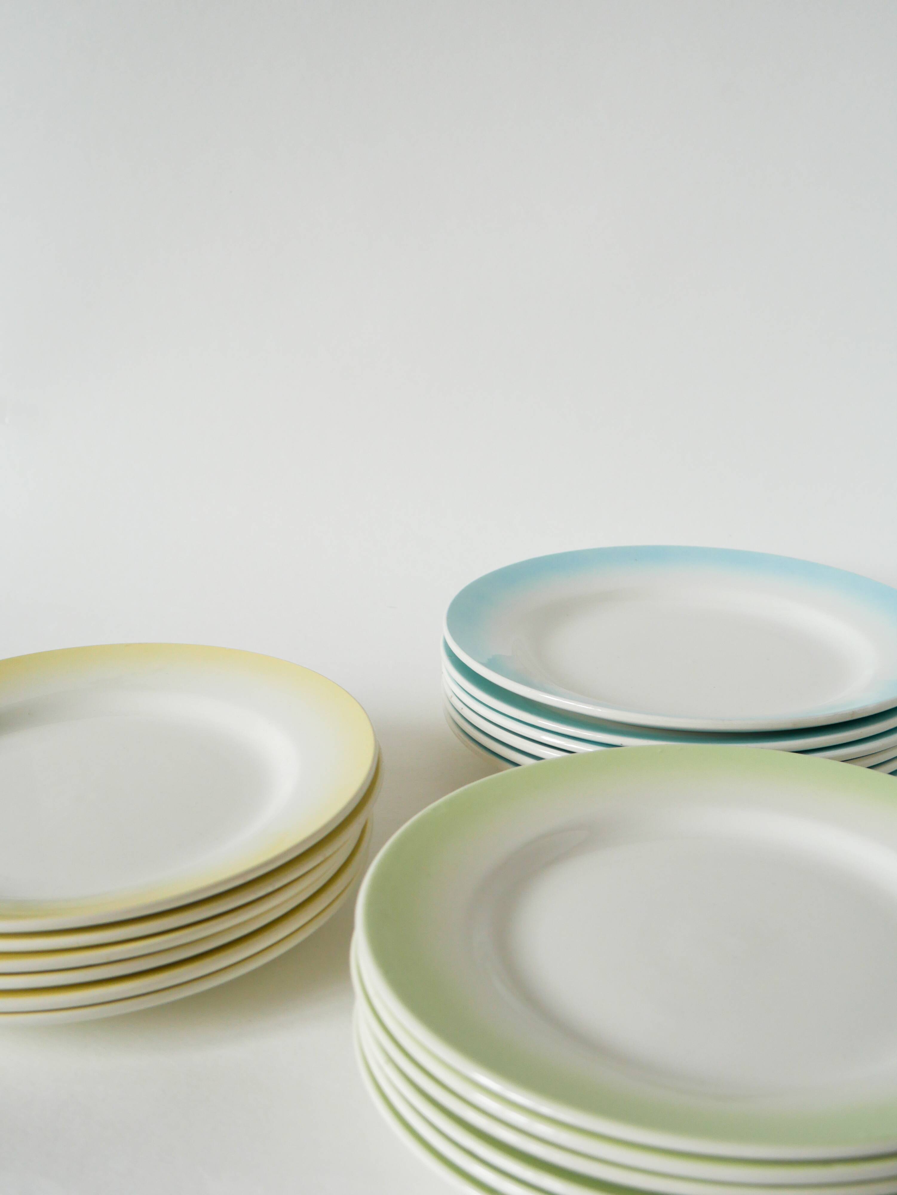 Set of 6 Tie & Dye green dessert plates, 1960