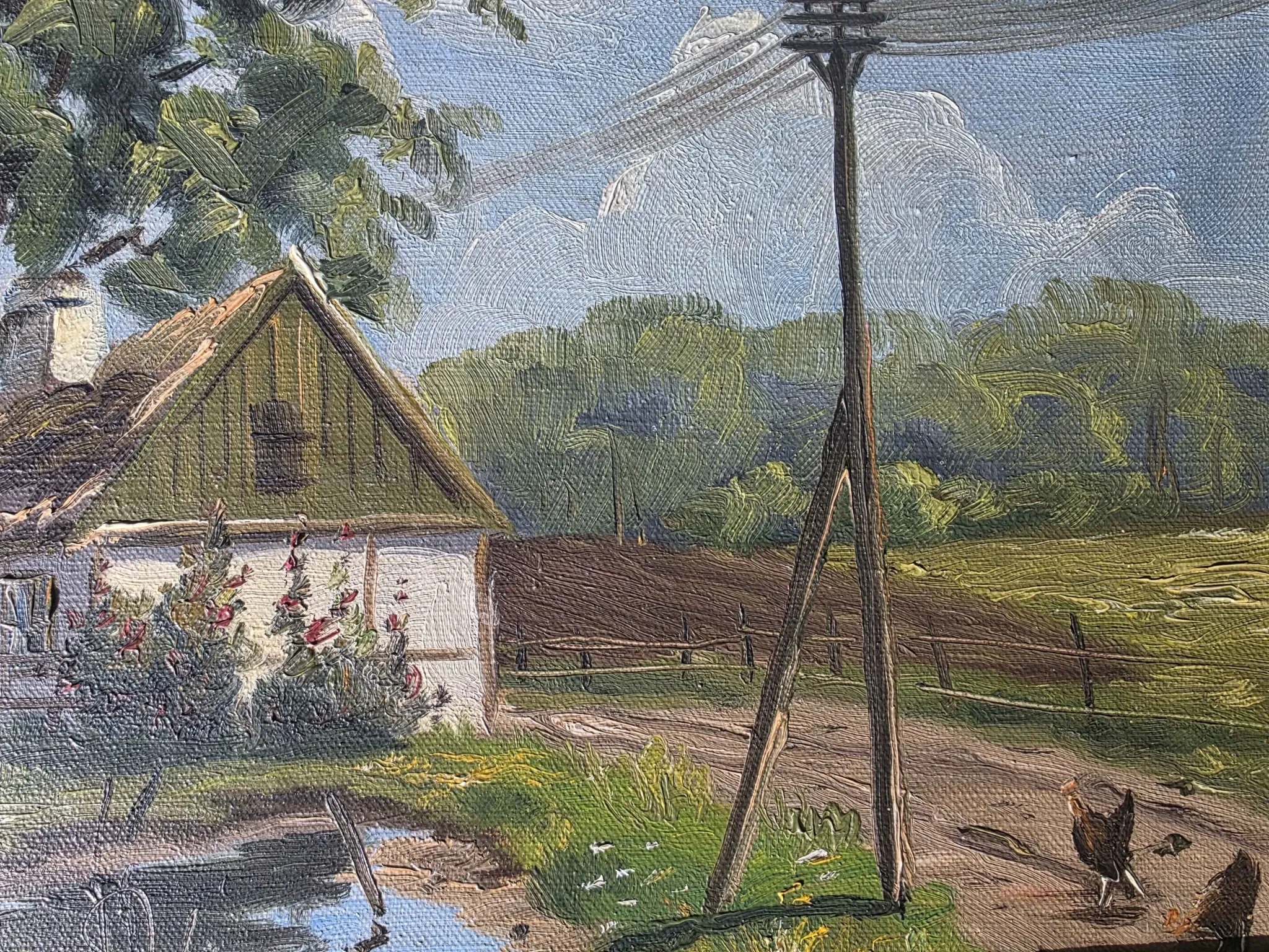 Vintage Farmhouse Landscape Oil Painting