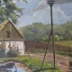 Vintage Farmhouse Landscape Oil Painting