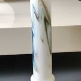 Tubular vase in white opaline, polychrome smoke volutes. Snowflake/Dalian Co. Ltd. High 29 cm