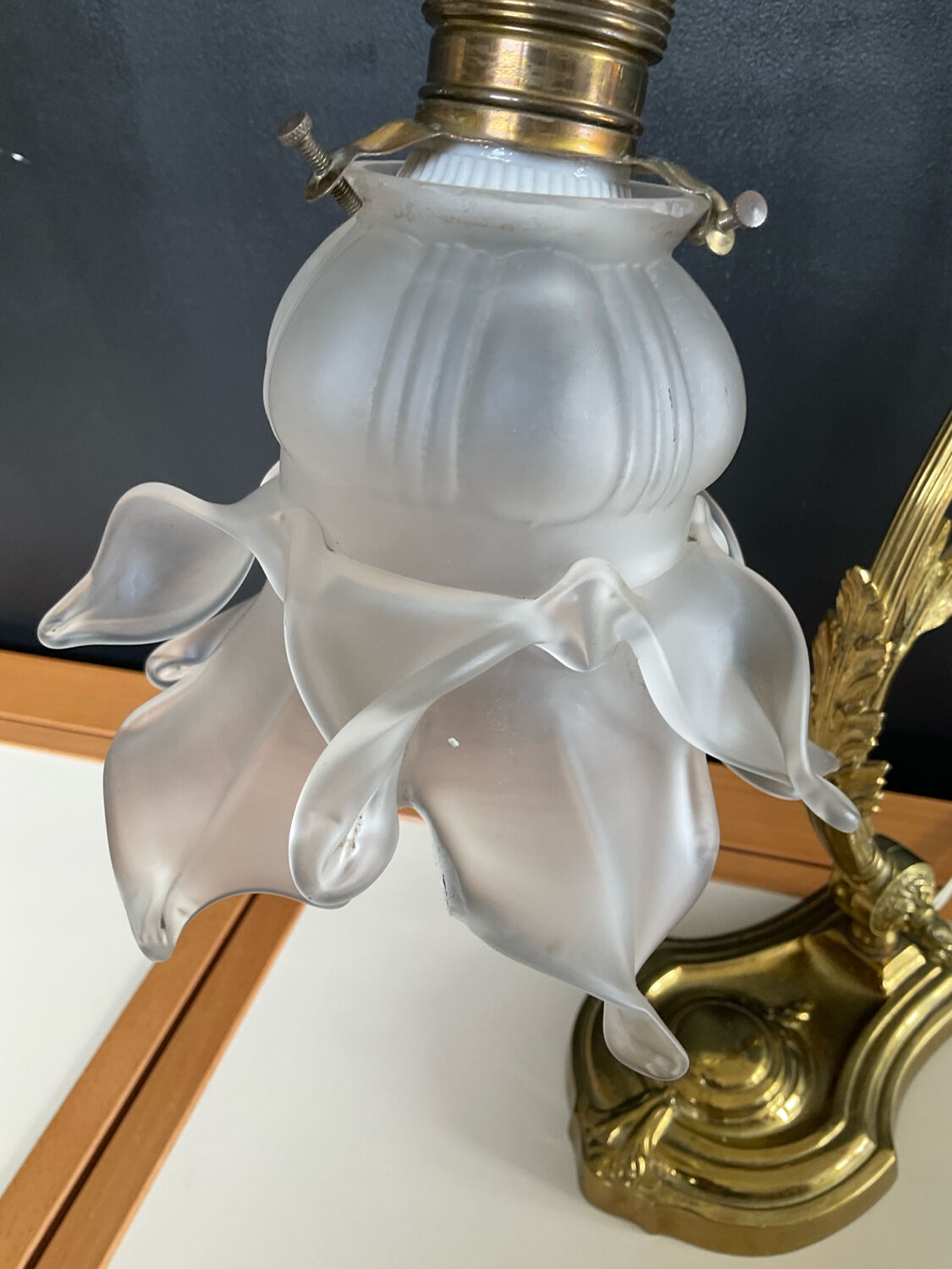 Bronze and glass paste swan neck lamp from the 1960s.