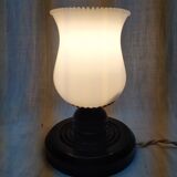 Bedside lamp base wood globe white glass Old Vintage shabby chic