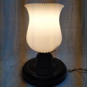 Bedside lamp base wood globe white glass Old Vintage shabby chic