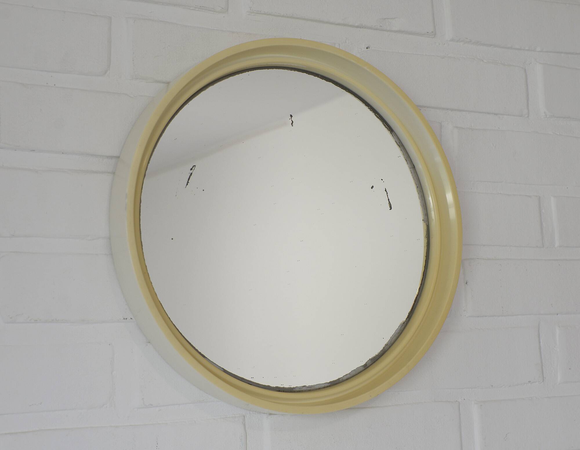 Miroir vintage : plastique blanc, Gilac France, années 1970