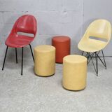 Set of 2 chairs and 3 “space age” poufs. Circa 1970